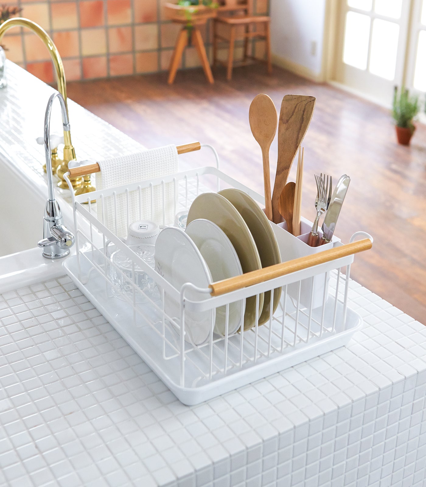dish rack steel + wood dish rack steel + wood