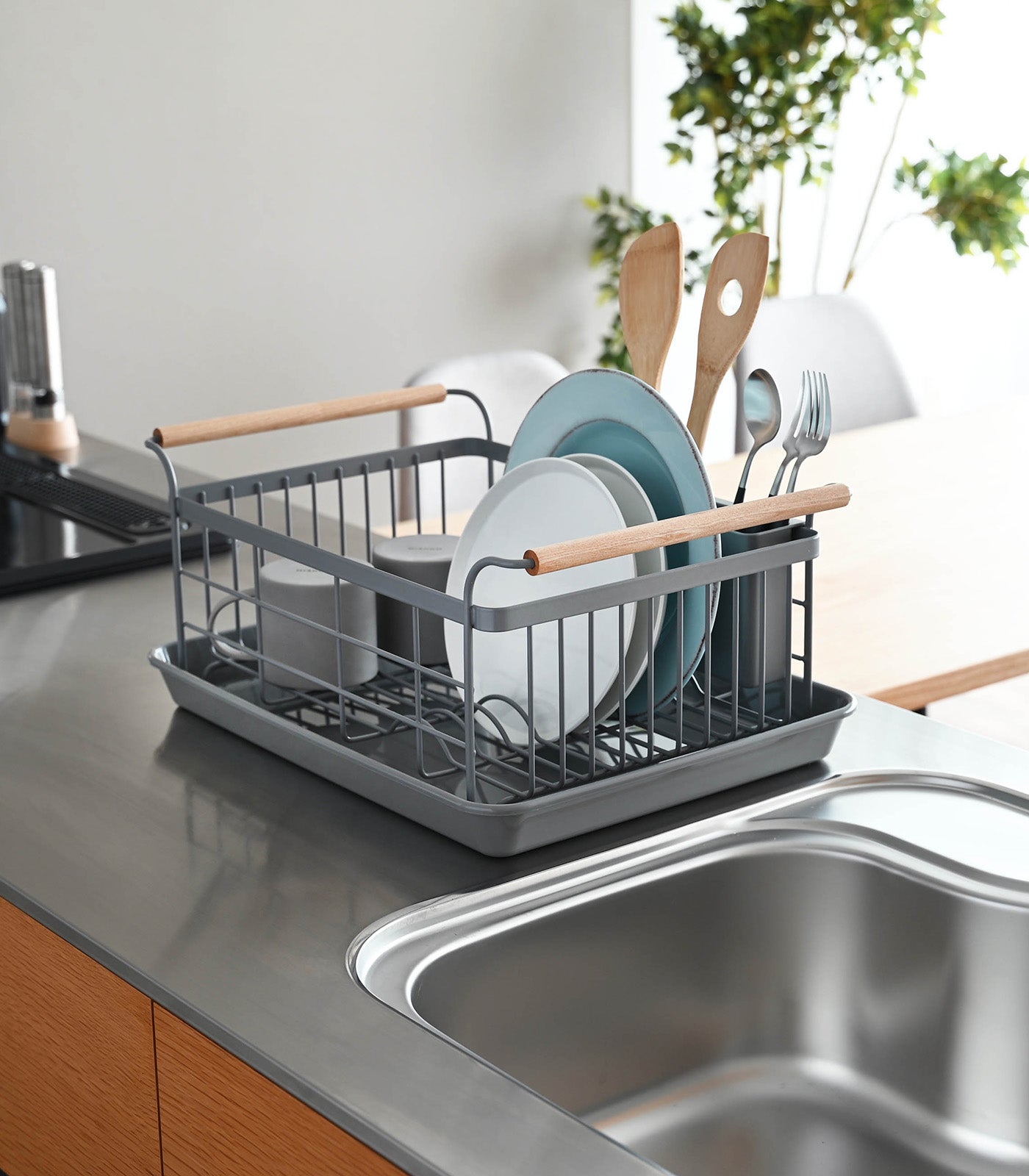 dish rack steel + wood dish rack steel + wood